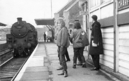 c1965 : just before Charfield station was closed. A group of KLB grammar school students about to board the Bristol-bound 'stopper' train. :  : 