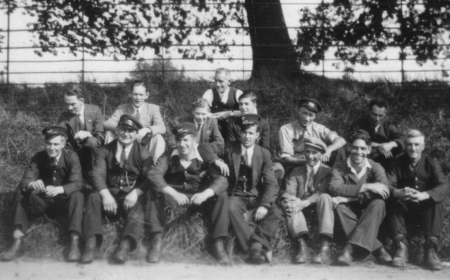 Charfield Station Staff ca. 1950. Photo was taken on the grass embankment alongside the station yard bordering the old cattle market. Again, any clues as to identities would be welcome. :  : 